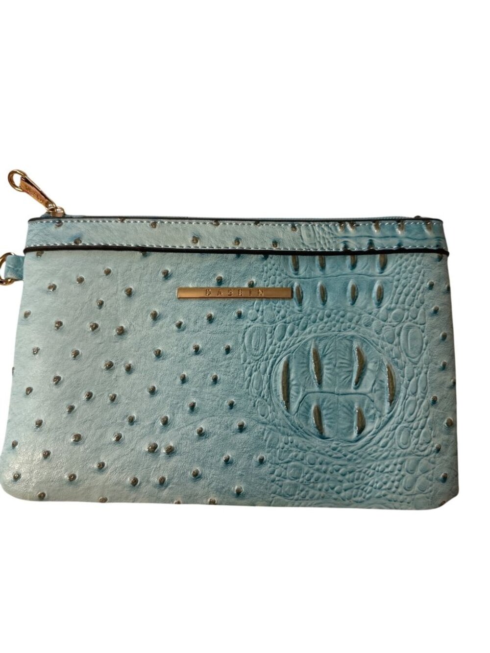 Dasein Blue Faux Ostrich Leather Clutch Wristlet With Zippered Interior Pocket &